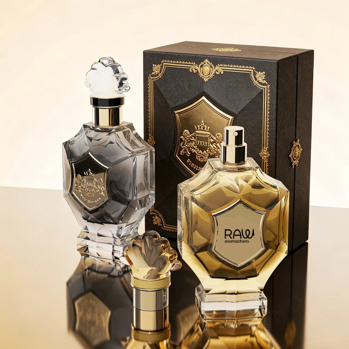 Luxury Faceted Glass Perfume Bottle with Royal Crest Cap