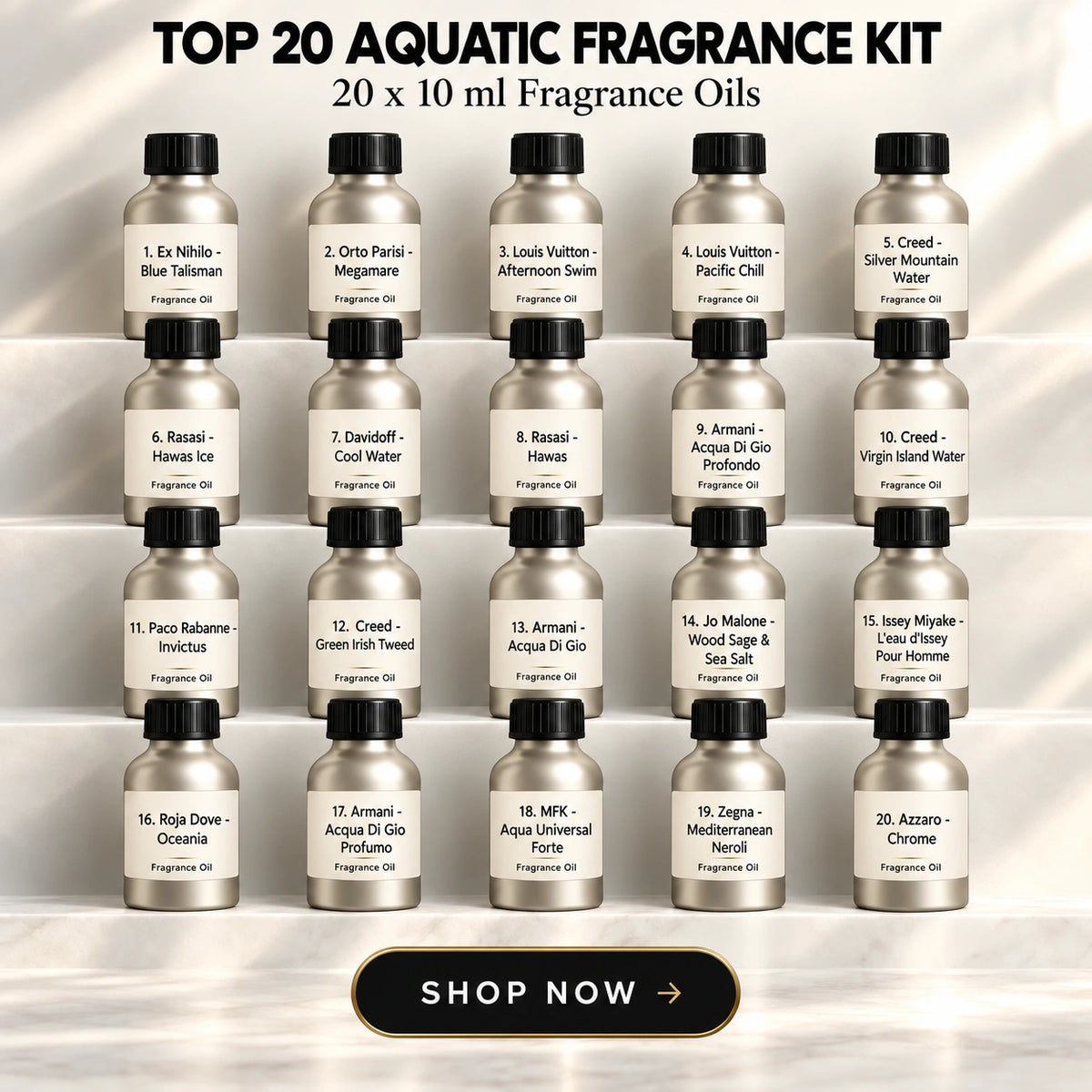 Top 20 Ocean Drive (Aquatic) Fragrance Oils Kit | 20x10ml