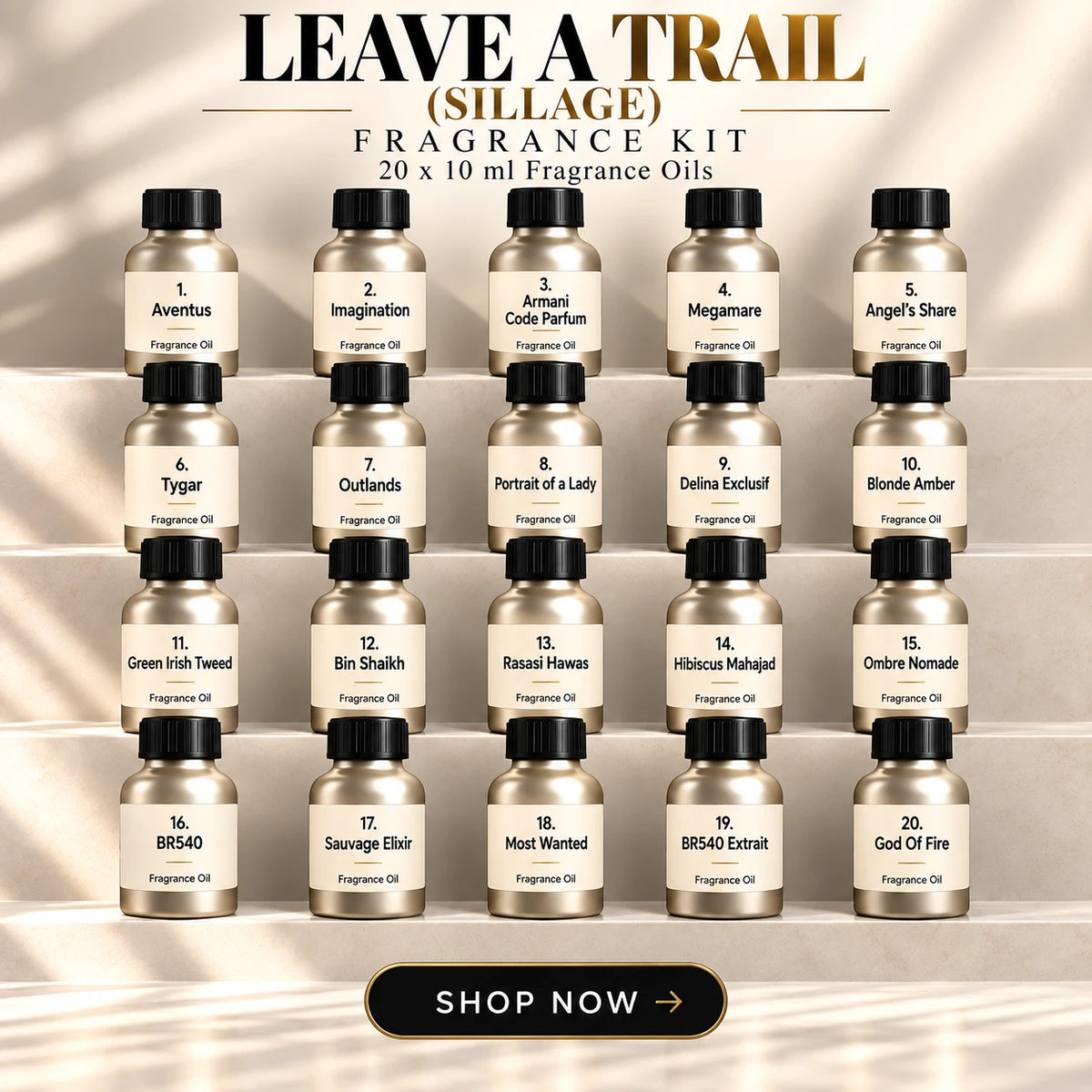 Top 20 Leave a Trail (Sillage) Fragrance Oils Kit | 20x10ml
