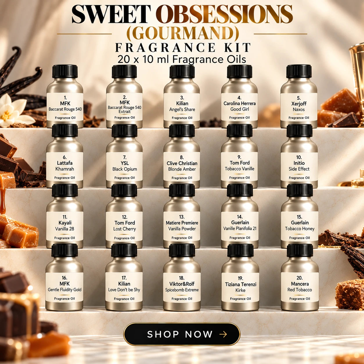 ARomantic スペシャルセット① Gourmand Fragrance Oils Kit | 20x10ml - RAW Aromachem