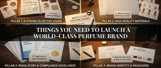 Things you need to launch a world-class perfume brand including fragrance development, quality materials, regulatory compliance, and brand identity.