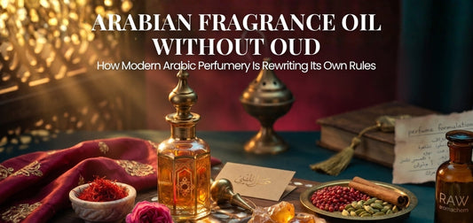 “Arabian fragrance oil without oud featuring modern Arabic perfume ingredients and oils.”