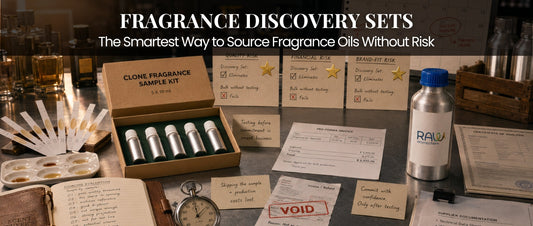 Fragrance discovery sample kit for testing perfume oils before bulk purchase.