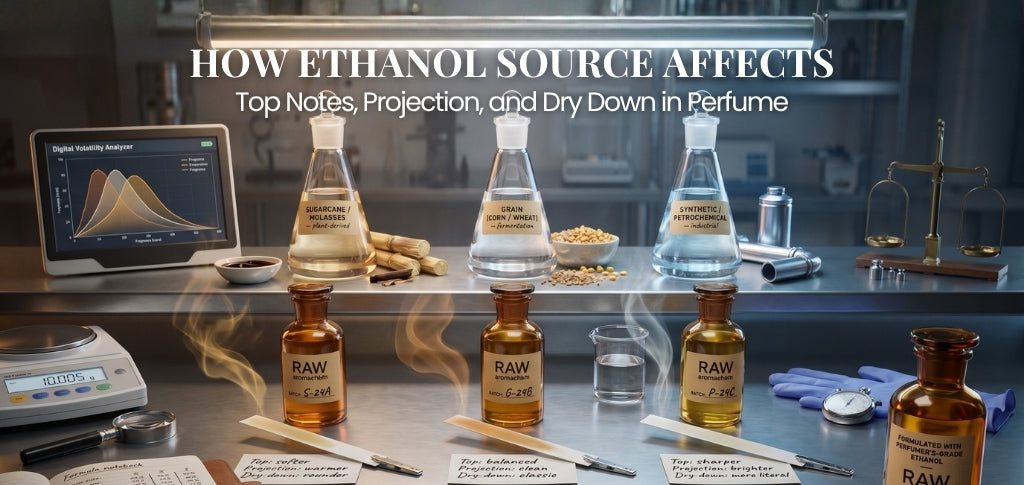 How ethanol source affects perfume top notes, projection, and dry down performance.
