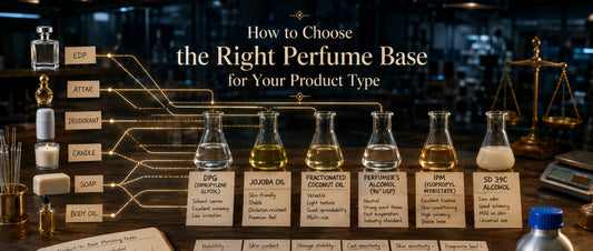 “Perfume base comparison for EDP, attar, candles, soap, and body care formulations.”