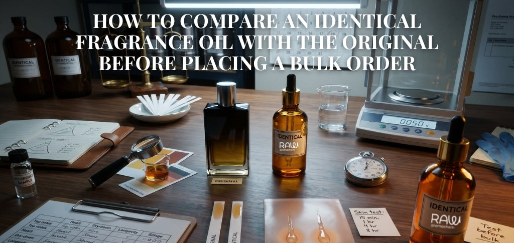 How to compare an identical fragrance oil with the original perfume before bulk ordering.