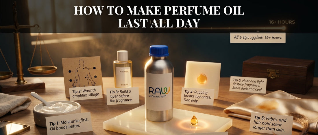 Tips to make perfume oil last all day with proper application, layering, and storage techniques.