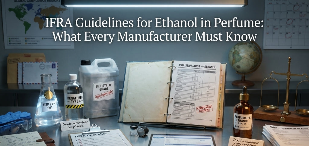 IFRA guidelines for ethanol in perfume manufacturing with compliance standards and perfumer alcohol.