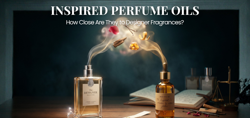 Inspired perfume oils vs designer fragrance comparison with ingredients.