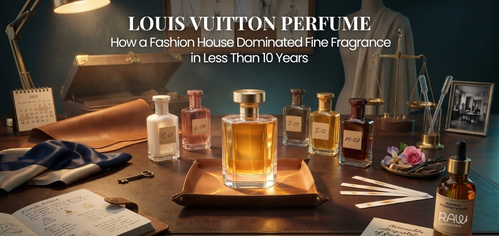 Louis Vuitton perfume collection with luxury fragrance bottles and designer-inspired scents.