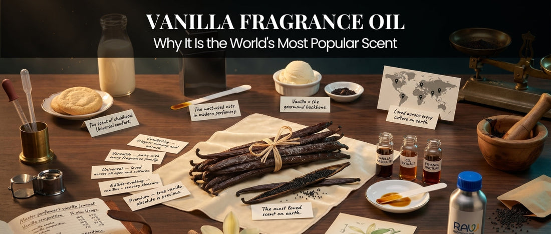 Vanilla fragrance oil with vanilla beans, extracts, and gourmand fragrance ingredients.