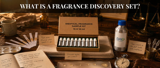Fragrance discovery set with perfume oil sample kit for testing scents before buying.