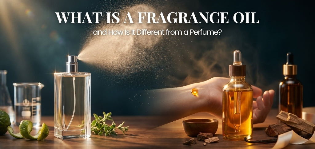 “Fragrance oil vs perfume comparison with spray bottle and oil dropper.”