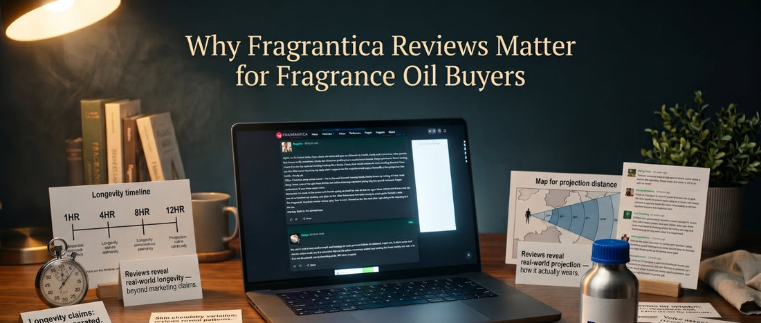Fragrantica reviews helping fragrance oil buyers evaluate perfume longevity, projection, and scent performance.