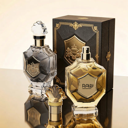 Luxury Faceted Glass Perfume Bottle with Royal Crest Cap