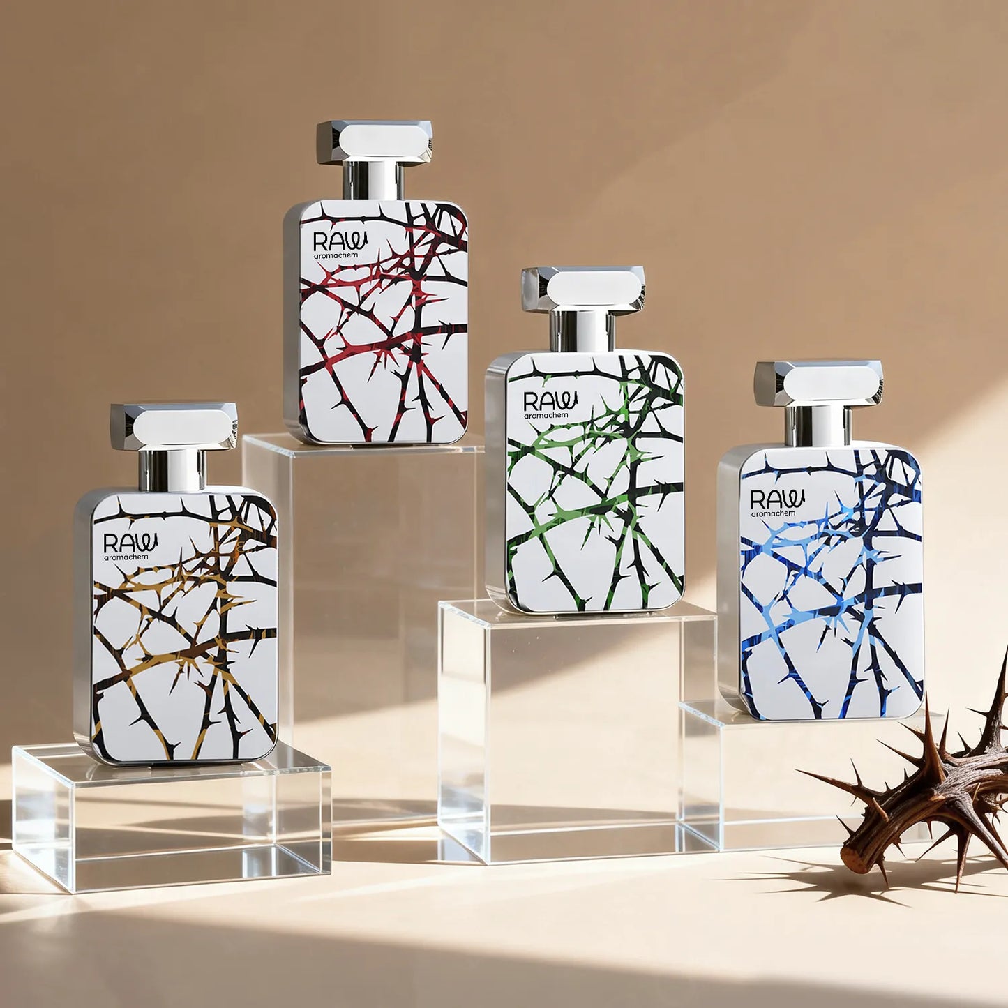 Luxury Thorn Lab Rectangular Perfume Glass Bottle with Artistic Thorn Print