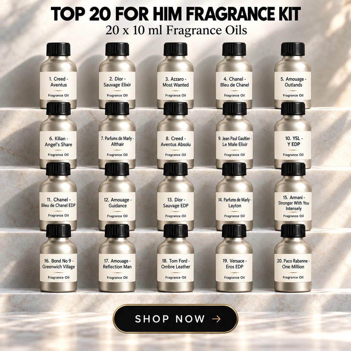 Top 20 For Him Fragrance Oils Kit | 20x10ml