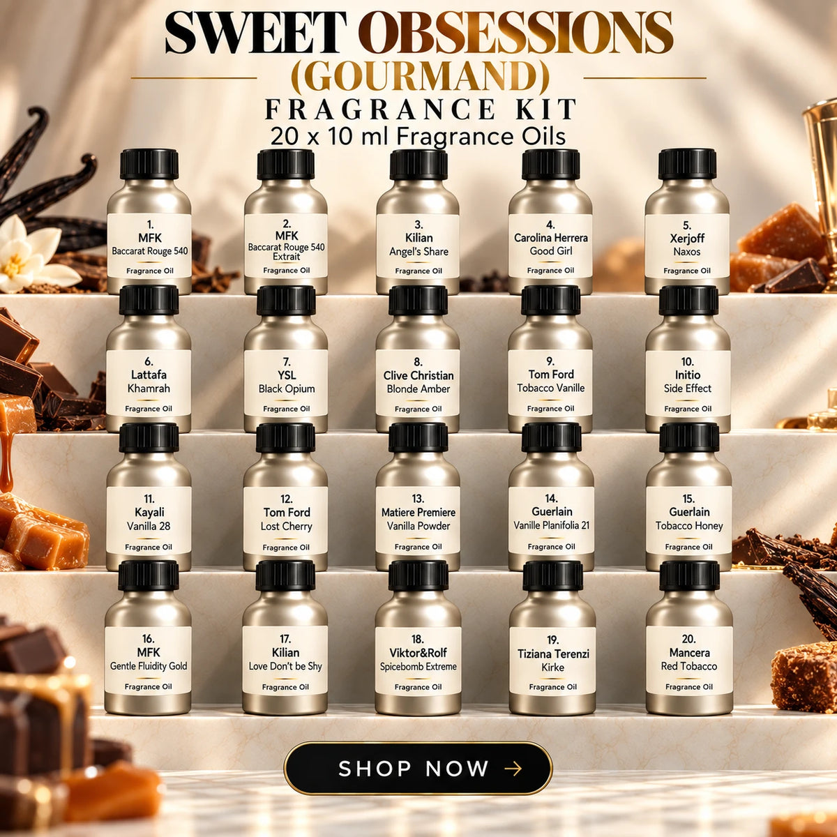 Top 20 Sweet Obsessions (Gourmand) Fragrance Oils Kit | 20x10ml